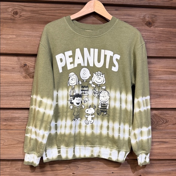 Peanuts Tops - Peanuts Olive Tie-Dye Crewneck Sweater